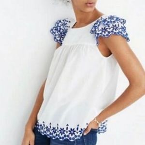 Madwell white and blue eyelet top